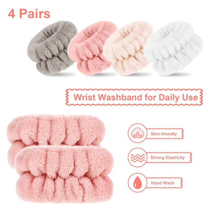 4 Pairs Wrist Bands for Washing Face Wrist Spa Microfiber Wash Towel Band Scrunchies Absorbent Wristbands Sweatband for Women Prevent Liquid from Spilling(Stylish Colors)