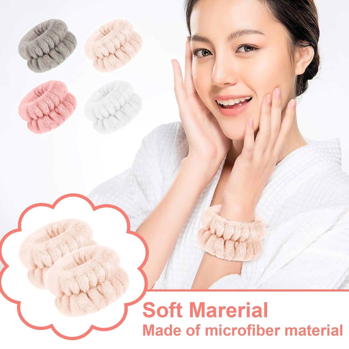 4 Pairs Wrist Bands for Washing Face Wrist Spa Microfiber Wash Towel Band Scrunchies Absorbent Wristbands Sweatband for Women Prevent Liquid from Spilling(Stylish Colors)