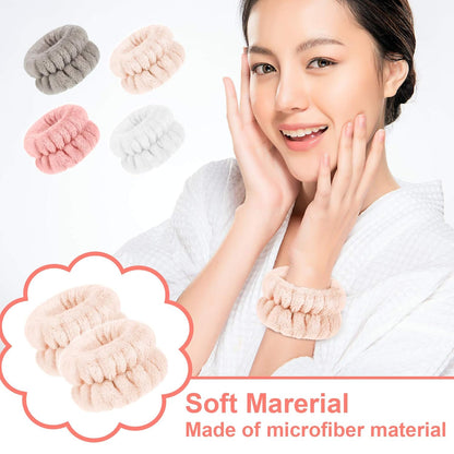 4 Pairs Wrist Bands for Washing Face Wrist Spa Microfiber Wash Towel Band Scrunchies Absorbent Wristbands Sweatband for Women Prevent Liquid from Spilling(Stylish Colors)